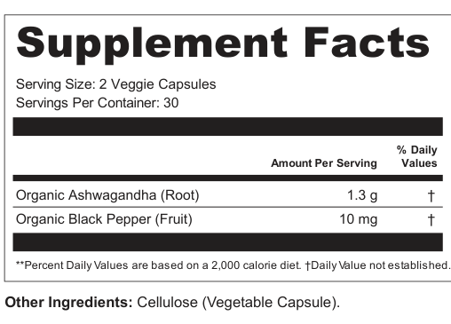 Supplement Facts for Ashwagandha Formula